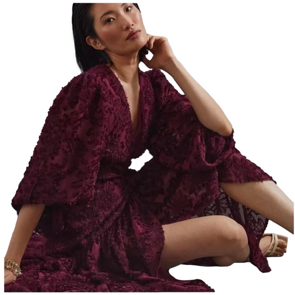 Hutch x Anthropologie Rosa Floral Wrap Maxi Dress Wine Size XS Petite - NWT - Picture 2 of 13